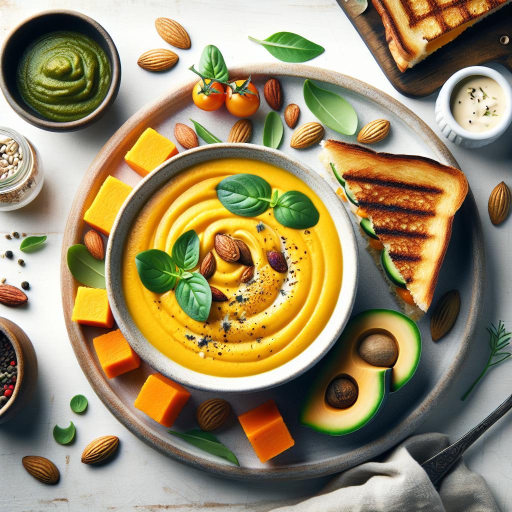 Silky Keto Butternut Squash Soup & Vegan Grilled Cheese